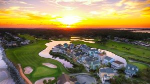 Aerial shot of Fripp Island at Sunset